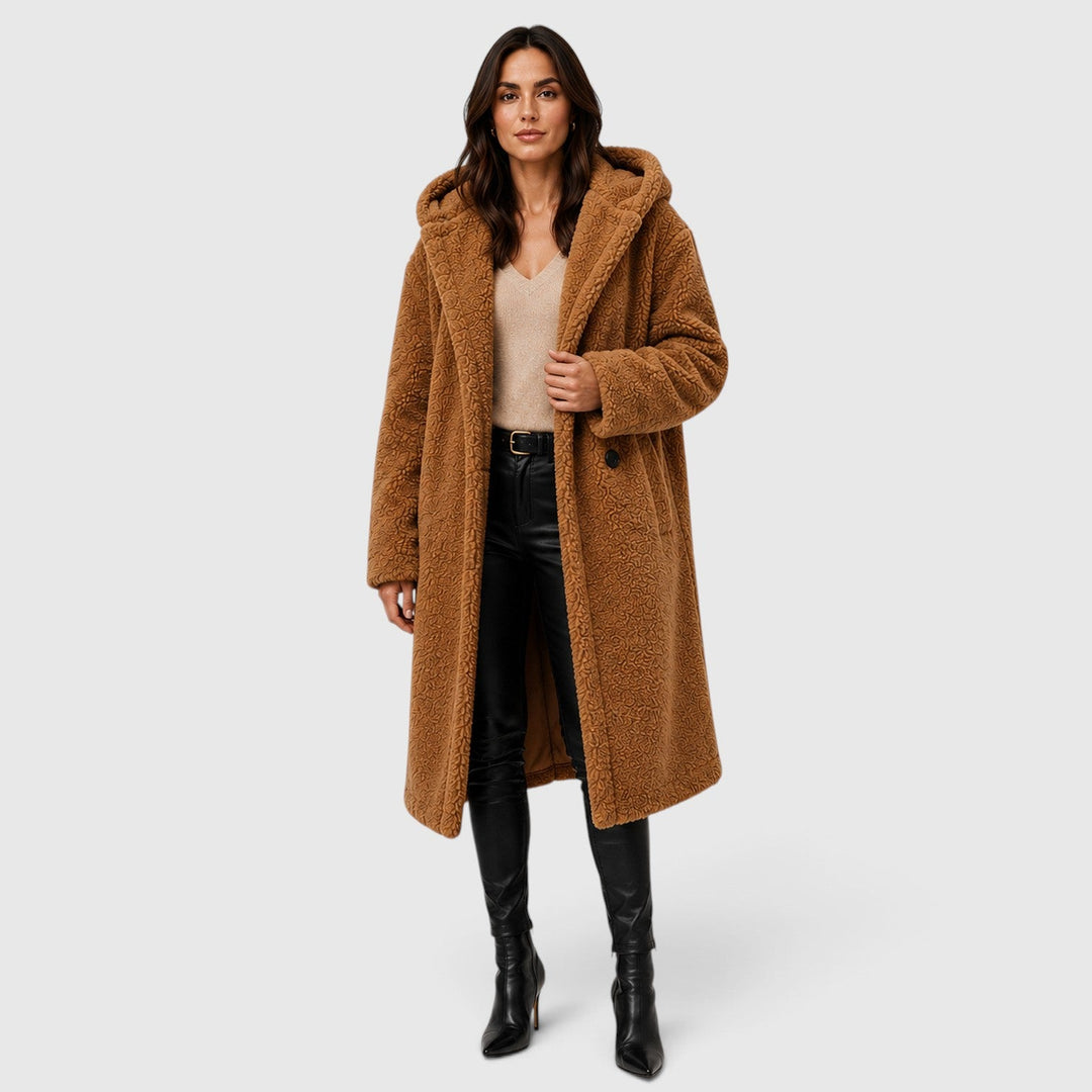 Women's Casual Faux Fleece Hooded Long Coat