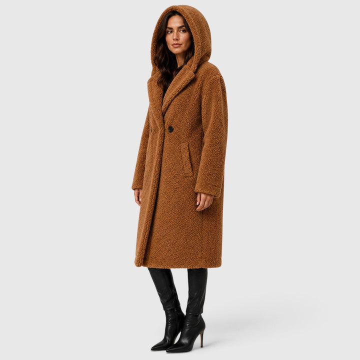 Women's Casual Faux Fleece Hooded Long Coat