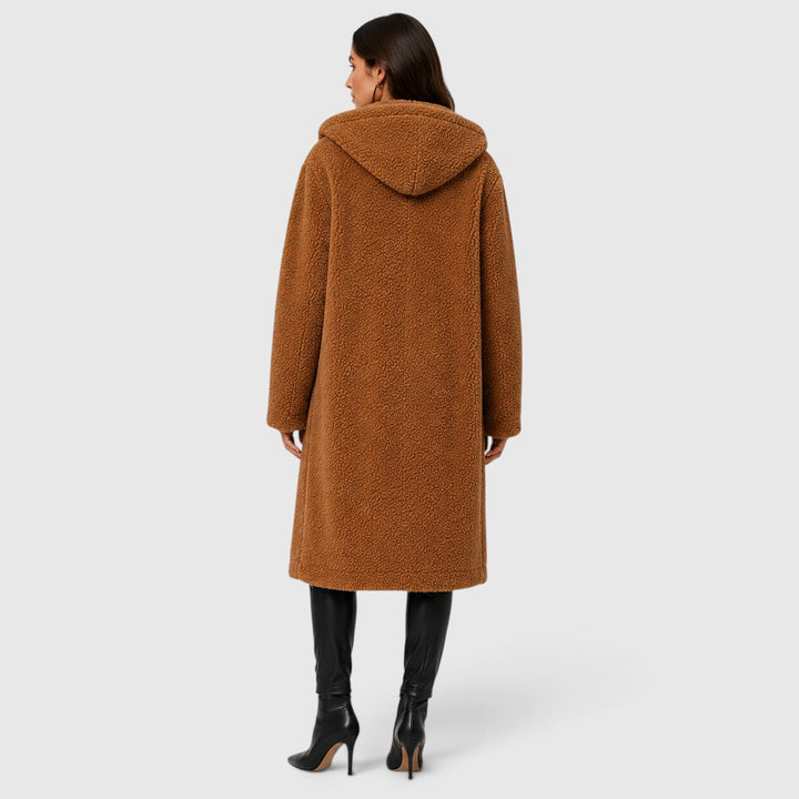 Women's Casual Faux Fleece Hooded Long Coat