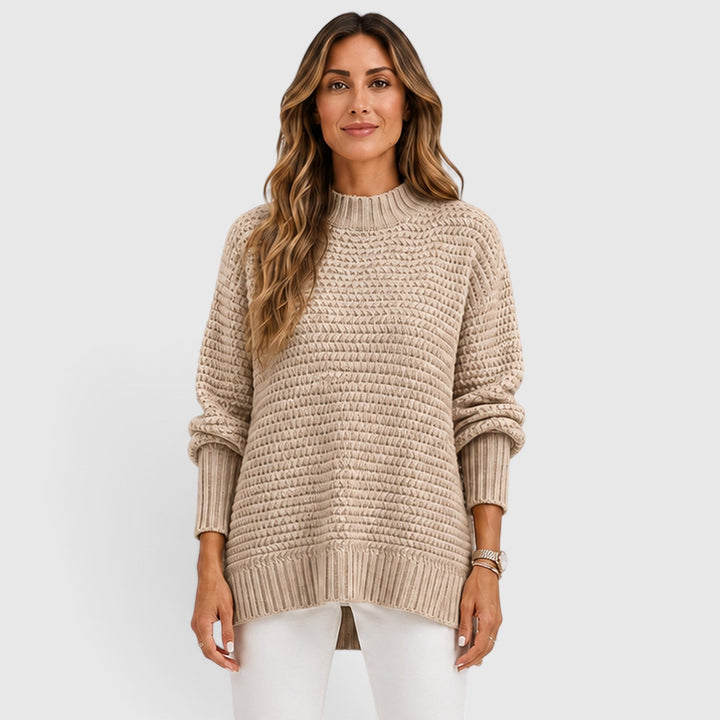 Women's Casual Knit Half High Neck Loose Fit Jumper