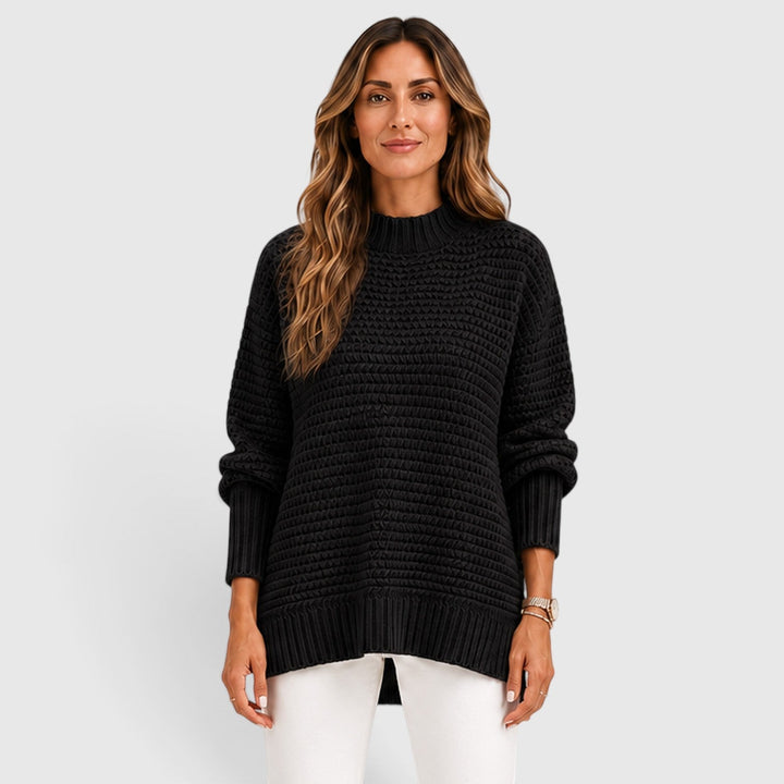 Women's Casual Knit Half High Neck Loose Fit Jumper