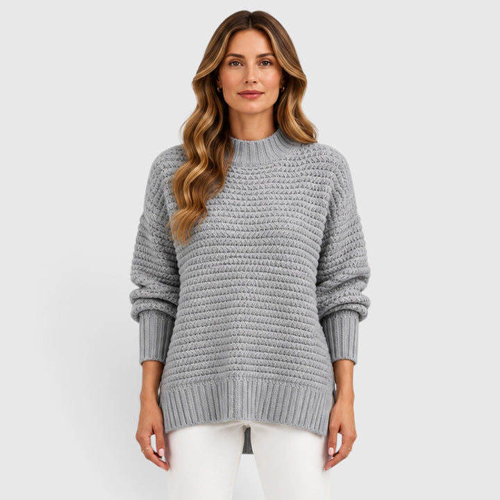 Women's Casual Knit Half High Neck Loose Fit Jumper