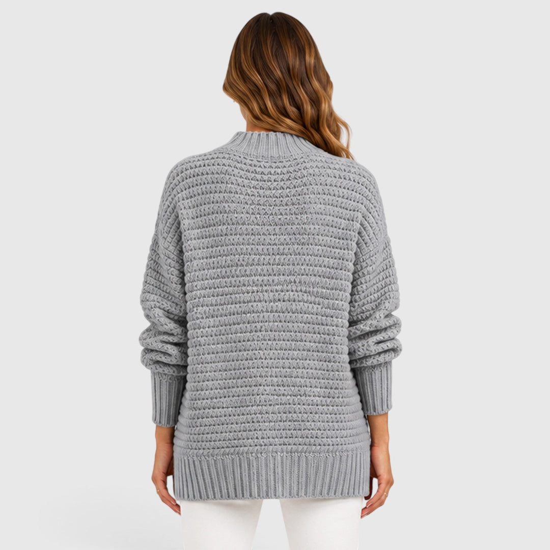 Women's Casual Knit Half High Neck Loose Fit Jumper