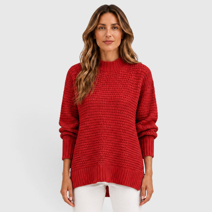 Women's Casual Knit Half High Neck Loose Fit Jumper
