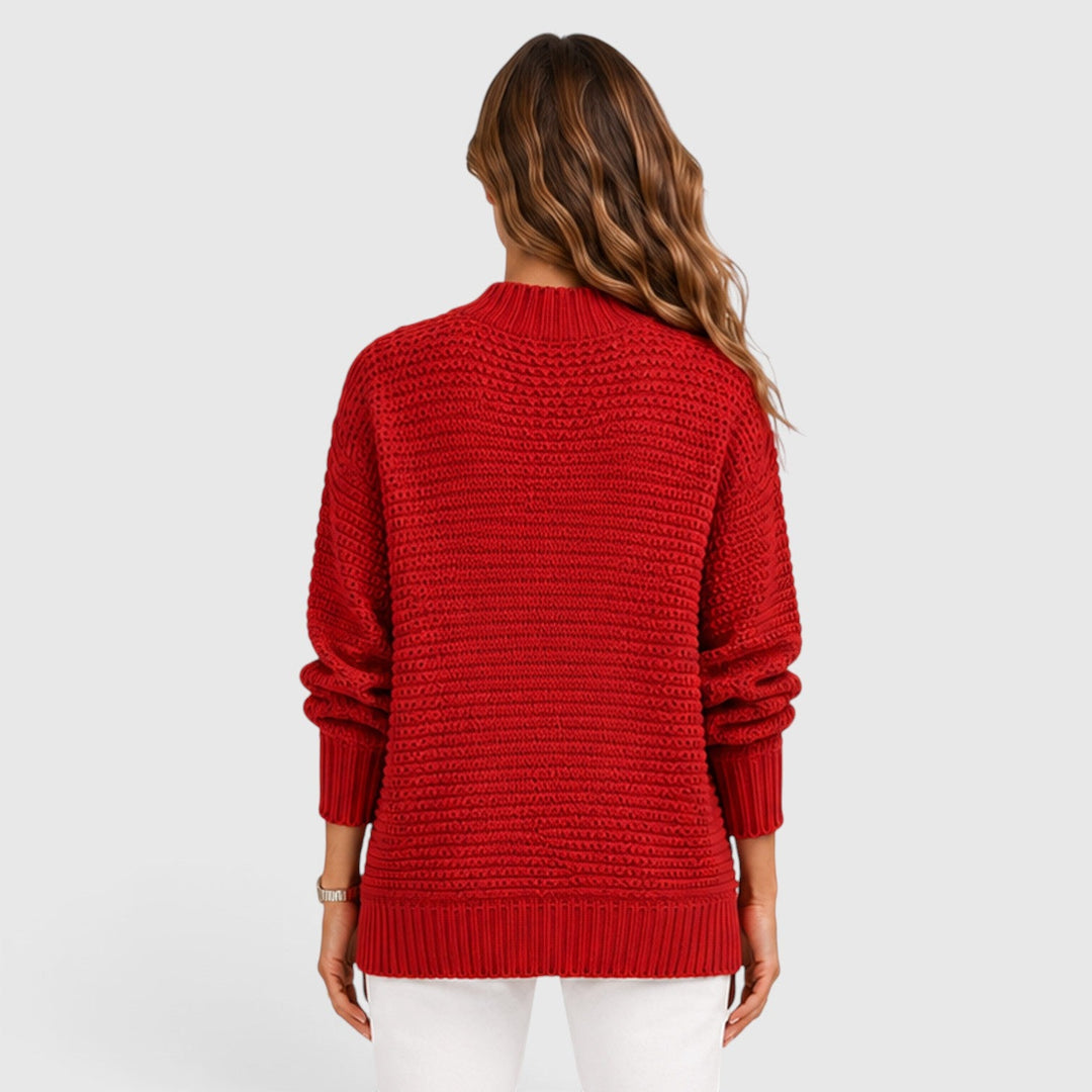 Women's Casual Knit Half High Neck Loose Fit Jumper