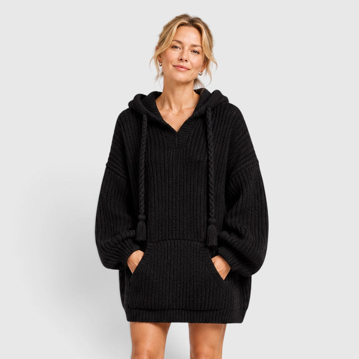 Women's Casual Knit Hooded Jumper with Oversized Relaxed Fit