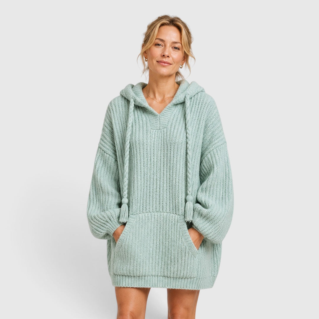 Women's Casual Knit Hooded Jumper with Oversized Relaxed Fit