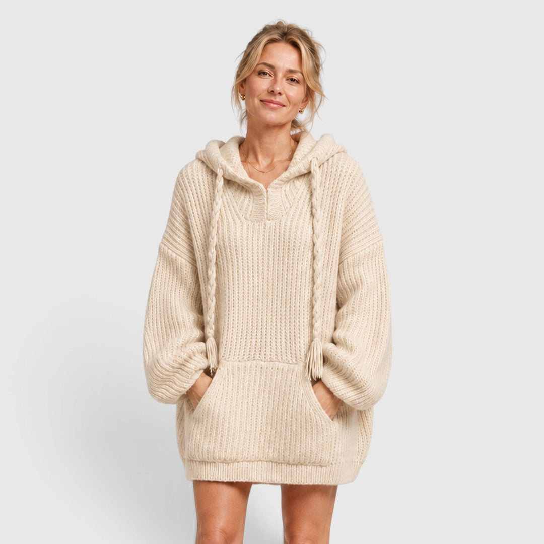 Women's Casual Knit Hooded Jumper with Oversized Relaxed Fit