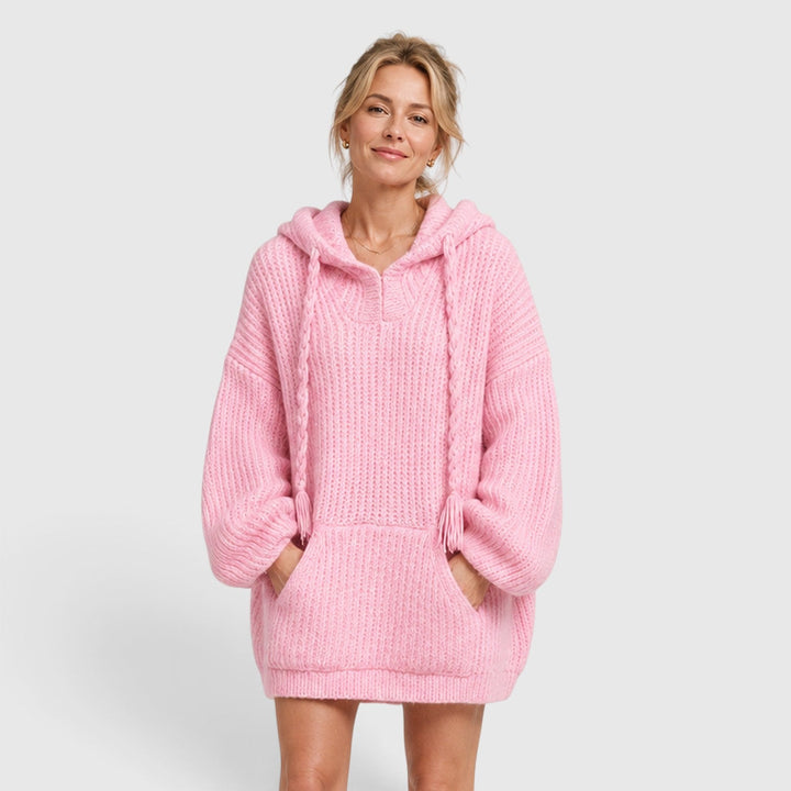 Women's Casual Knit Hooded Jumper with Oversized Relaxed Fit