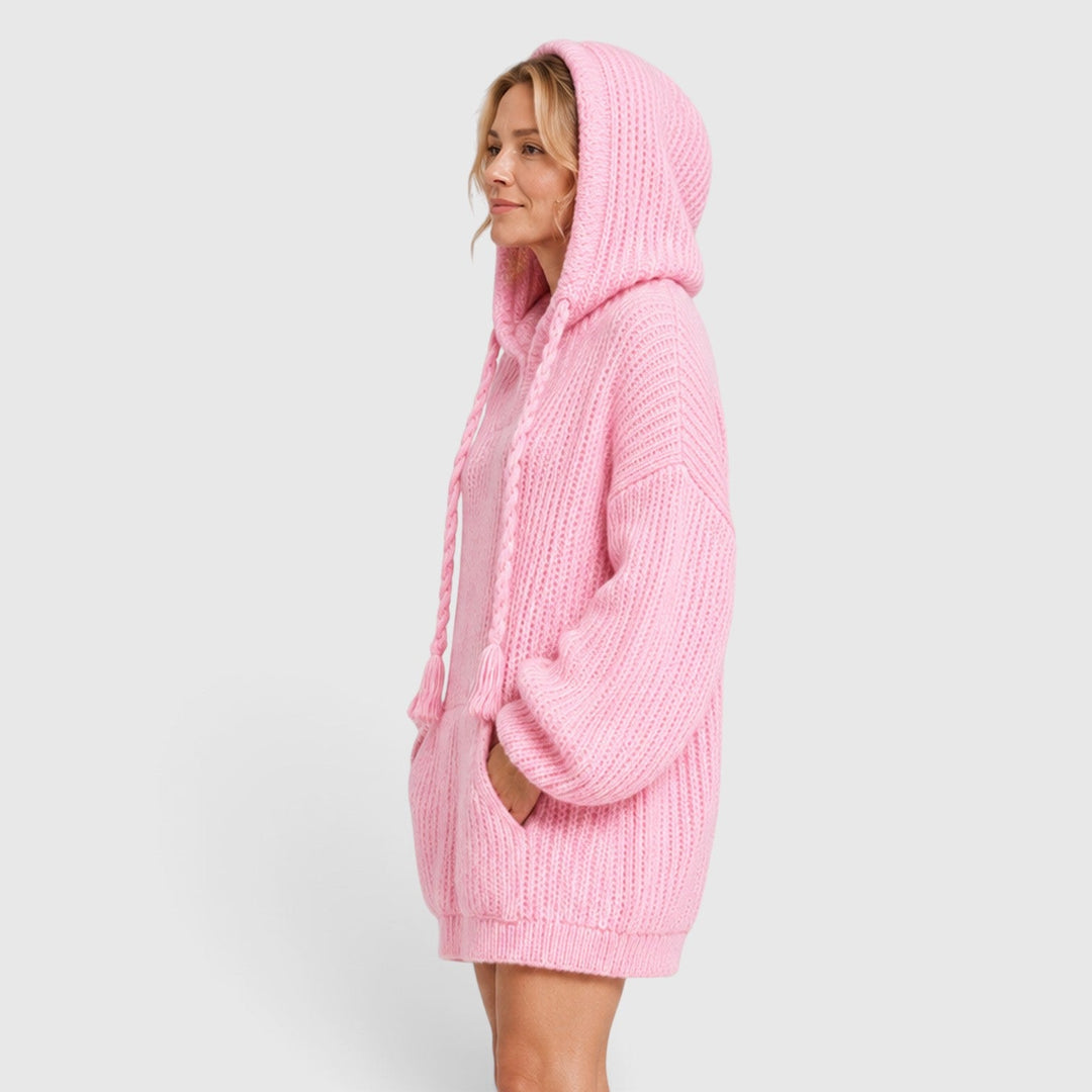 Women's Casual Knit Hooded Jumper with Oversized Relaxed Fit