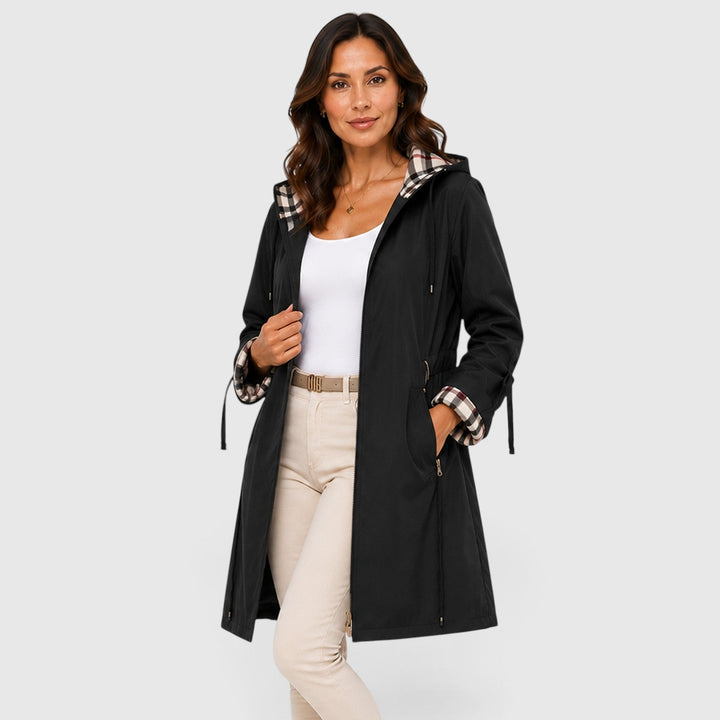 Women's Casual Hooded Longline Zip Jacket with Adjustable Waist