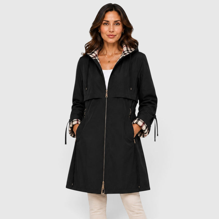 Women's Casual Hooded Longline Zip Jacket with Adjustable Waist