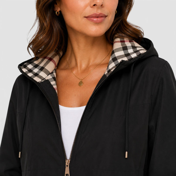 Women's Casual Hooded Longline Zip Jacket with Adjustable Waist