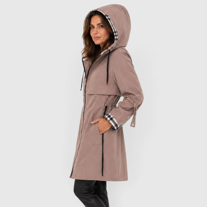 Women's Casual Hooded Longline Zip Jacket with Adjustable Waist