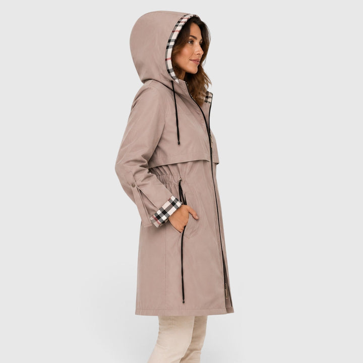 Women's Casual Hooded Longline Zip Jacket with Adjustable Waist
