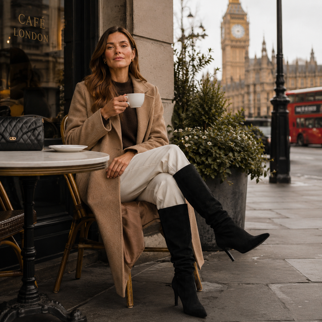 Women's Classic Suede Knee High Boots with Stiletto Heel