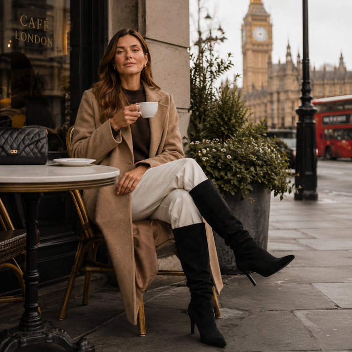 Women's Classic Suede Knee High Boots with Stiletto Heel
