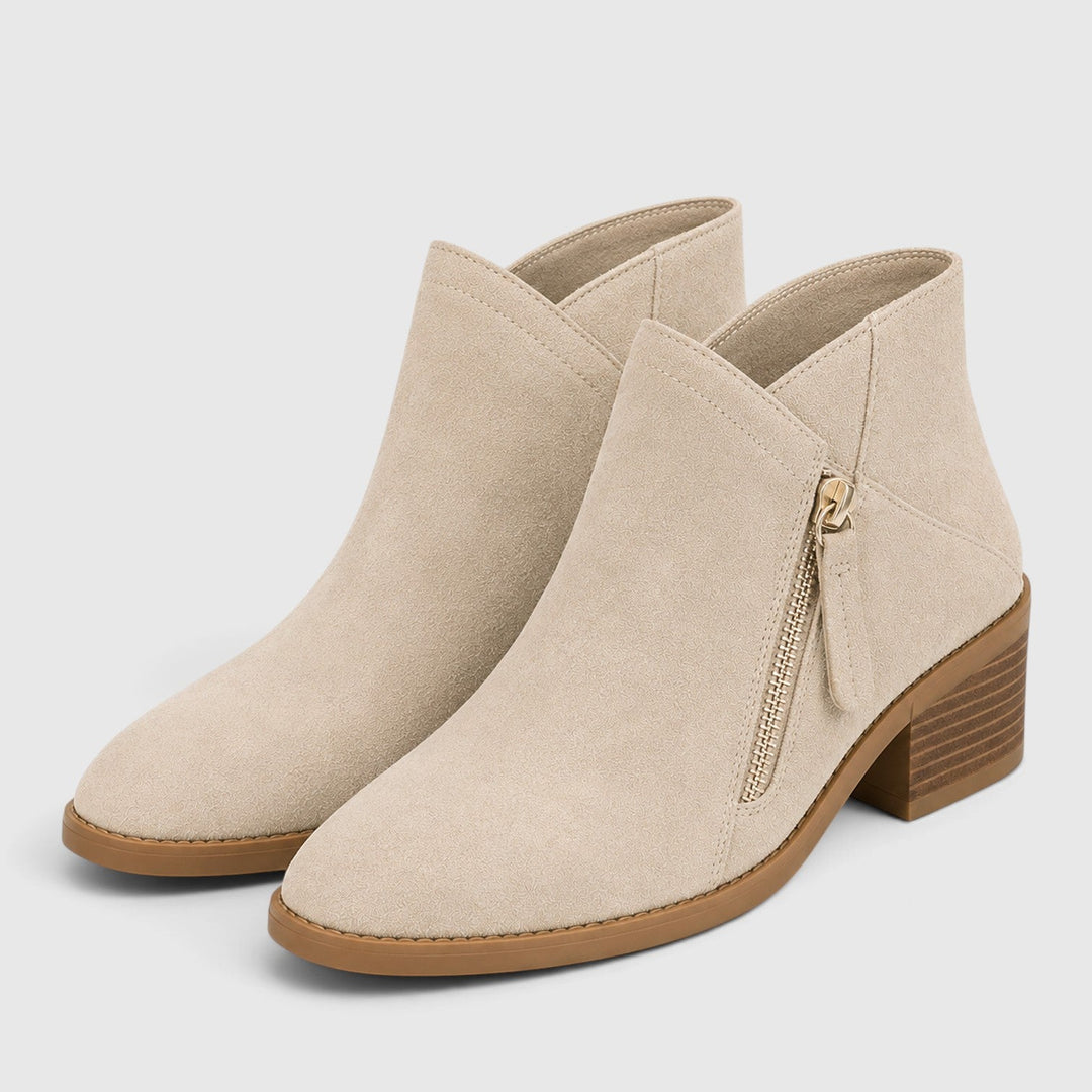 Women's Lightweight Leather Ankle Boots with Side Zipper