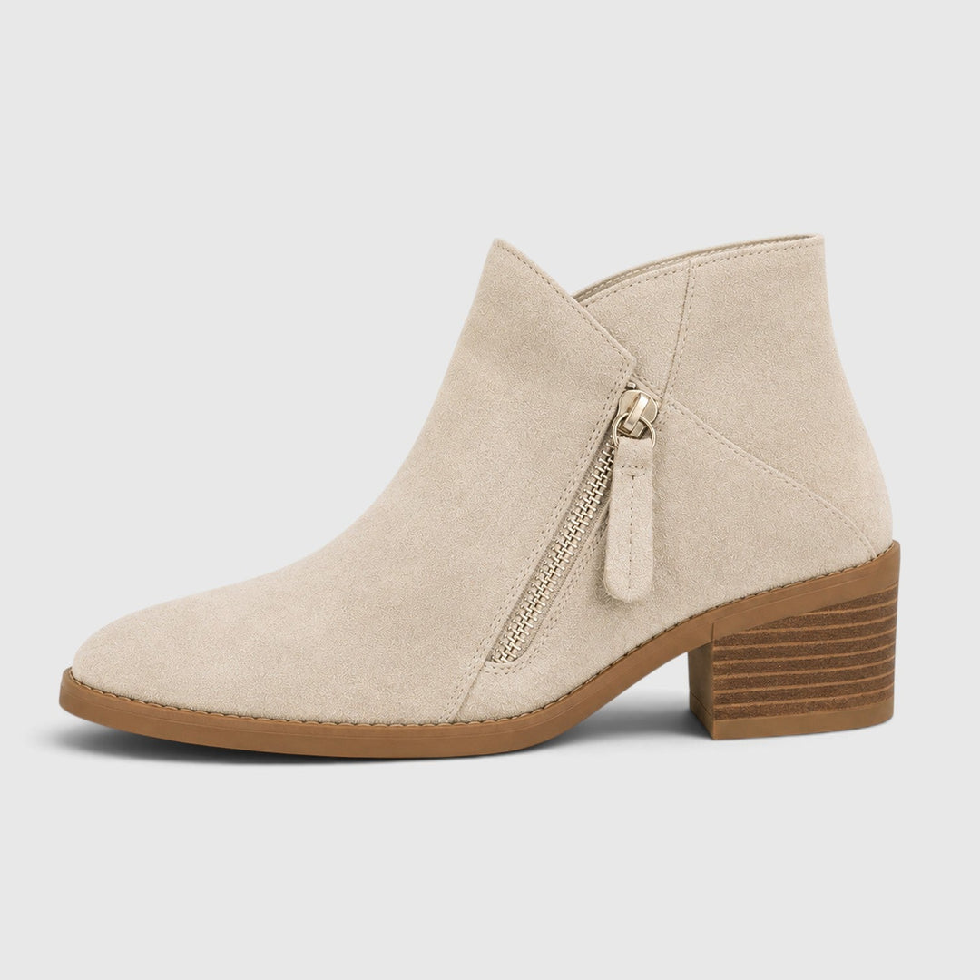 Women's Lightweight Leather Ankle Boots with Side Zipper
