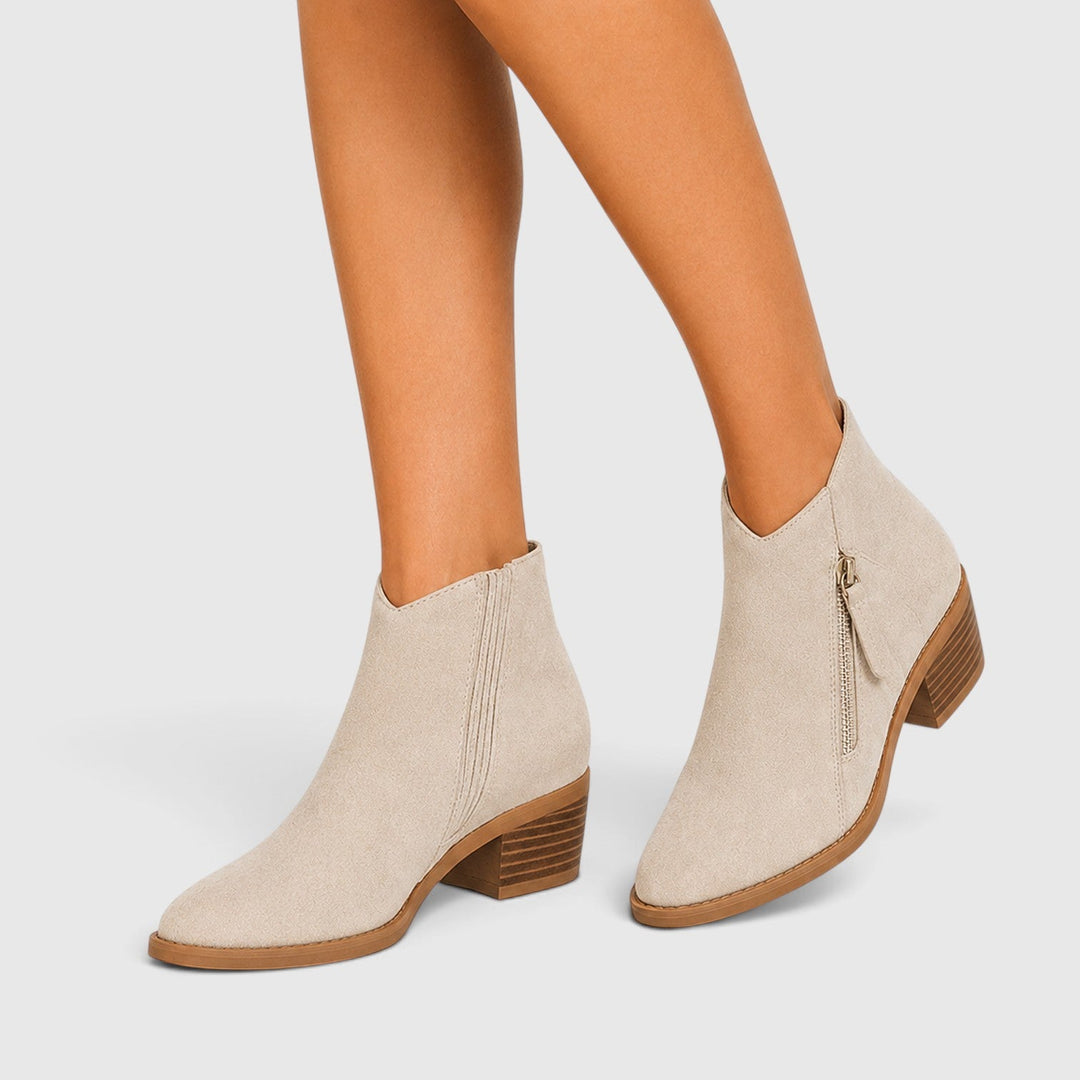 Women's Lightweight Leather Ankle Boots with Side Zipper