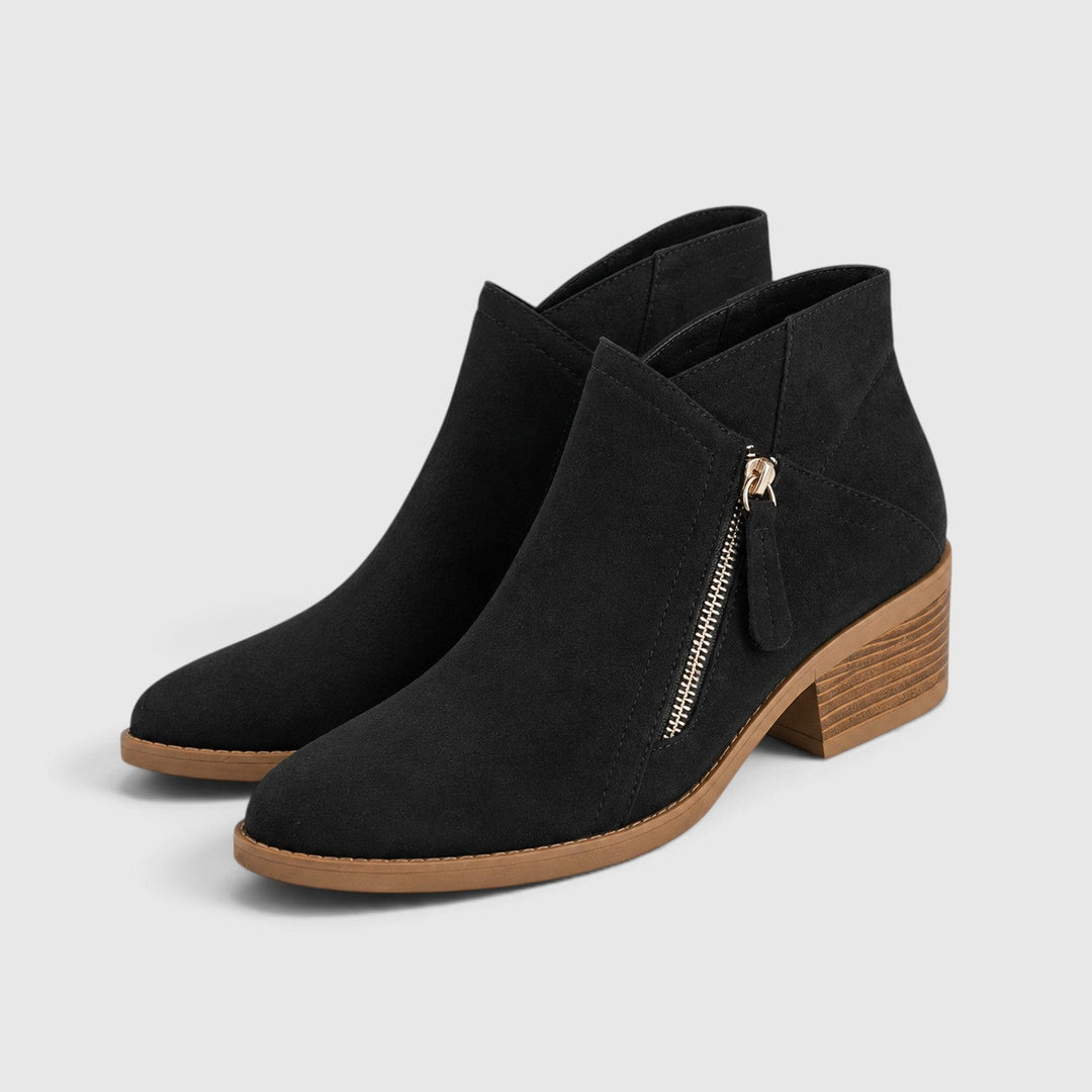 Women's Lightweight Leather Ankle Boots with Side Zipper