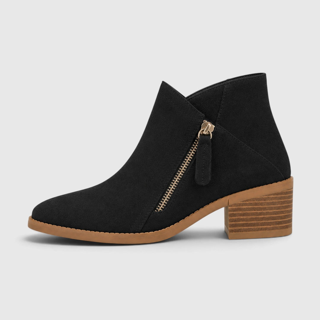 Women's Lightweight Leather Ankle Boots with Side Zipper