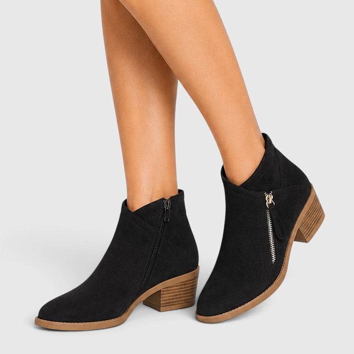 Women's Lightweight Leather Ankle Boots with Side Zipper