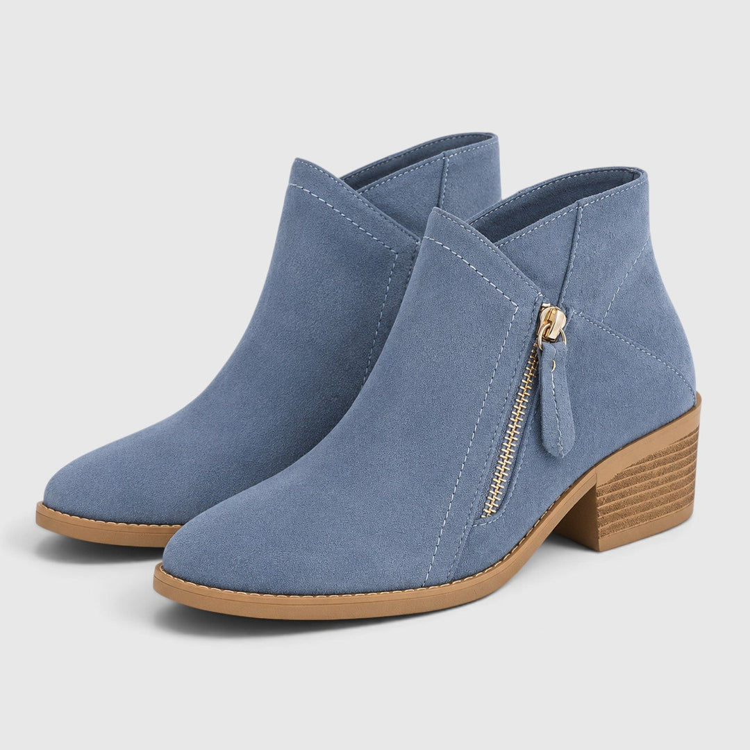 Women's Lightweight Leather Ankle Boots with Side Zipper
