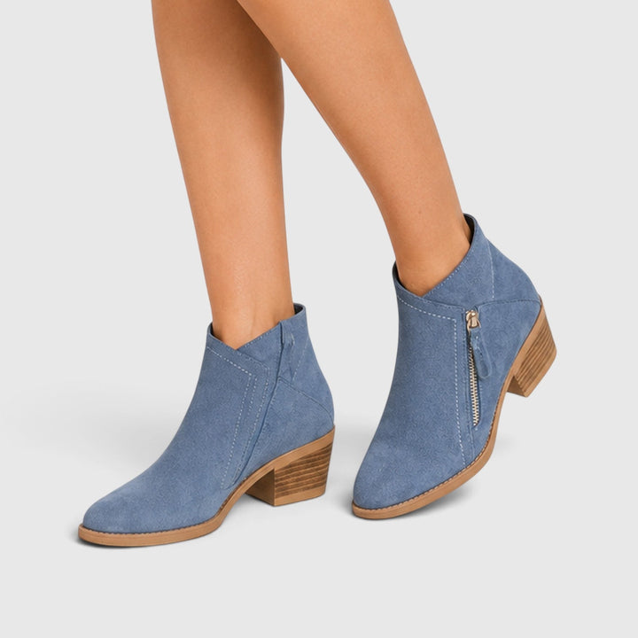 Women's Lightweight Leather Ankle Boots with Side Zipper
