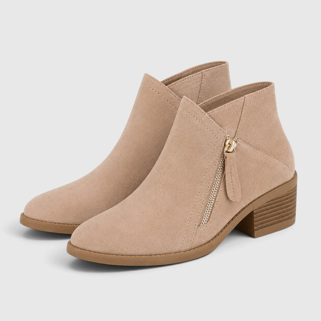 Women's Lightweight Leather Ankle Boots with Side Zipper