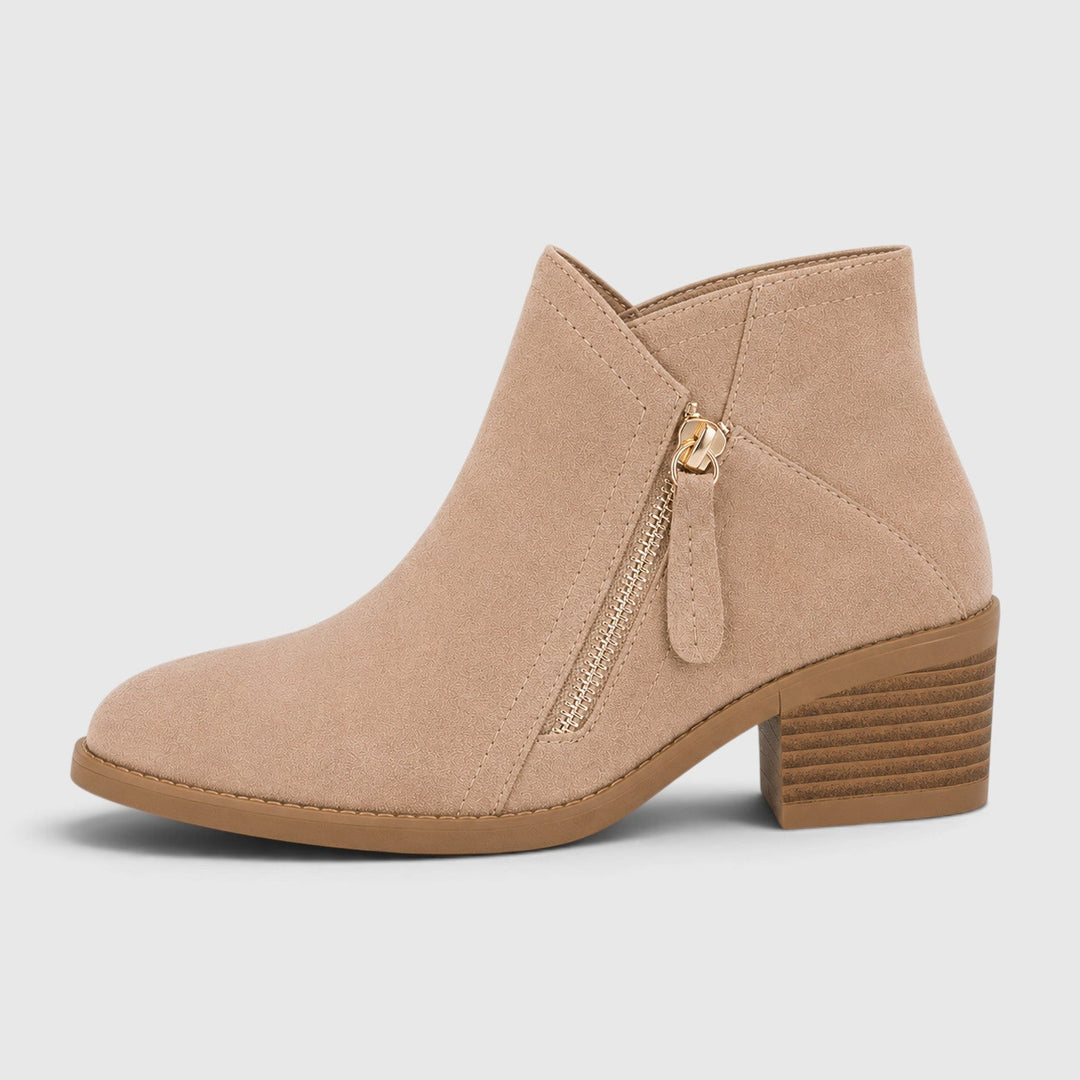 Women's Lightweight Leather Ankle Boots with Side Zipper