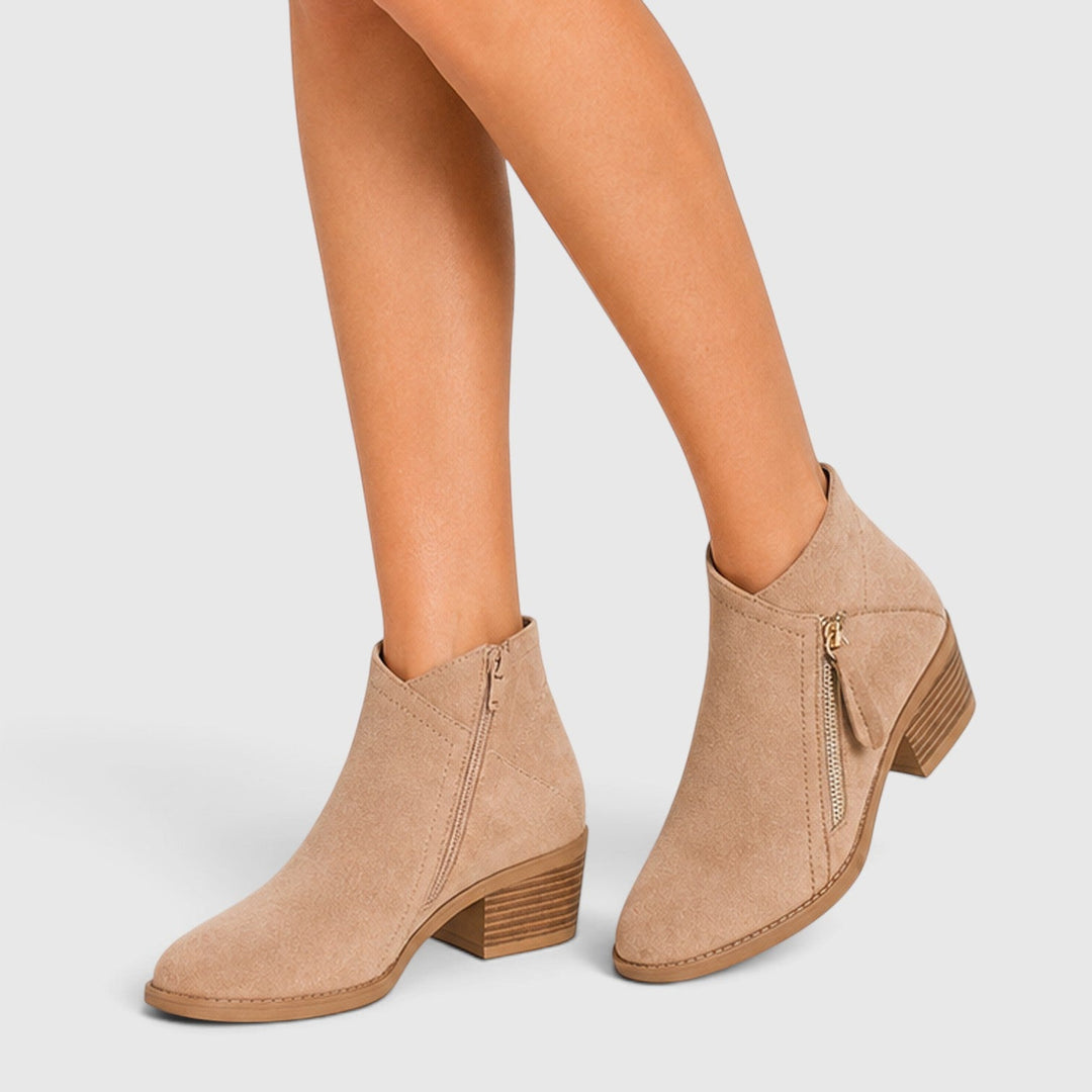 Women's Lightweight Leather Ankle Boots with Side Zipper