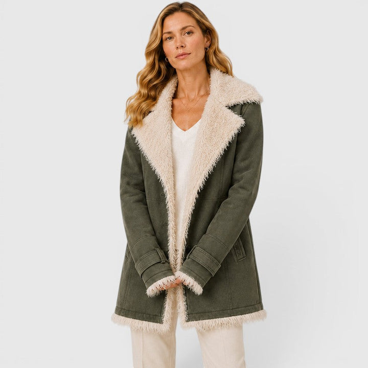 Women's Classic Slim Fit Wool Blend Lapel Coat with Long Sleeves