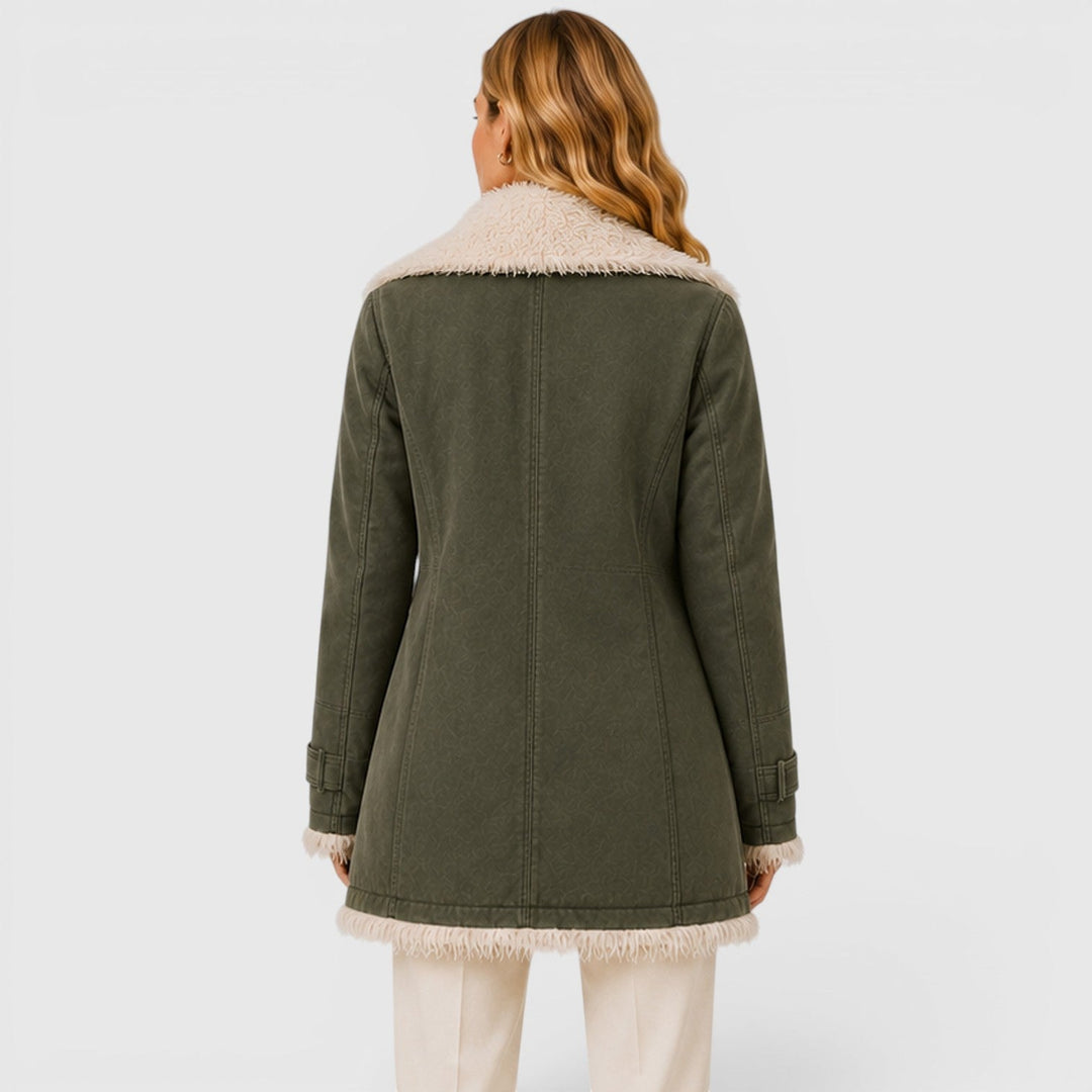 Women's Classic Slim Fit Wool Blend Lapel Coat with Long Sleeves