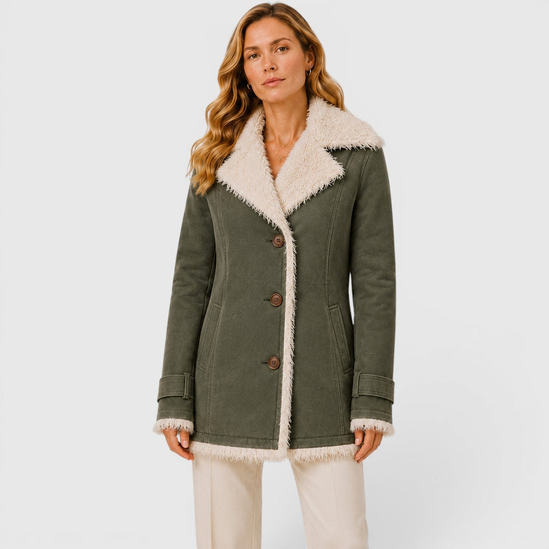 Women's Classic Slim Fit Wool Blend Lapel Coat with Long Sleeves