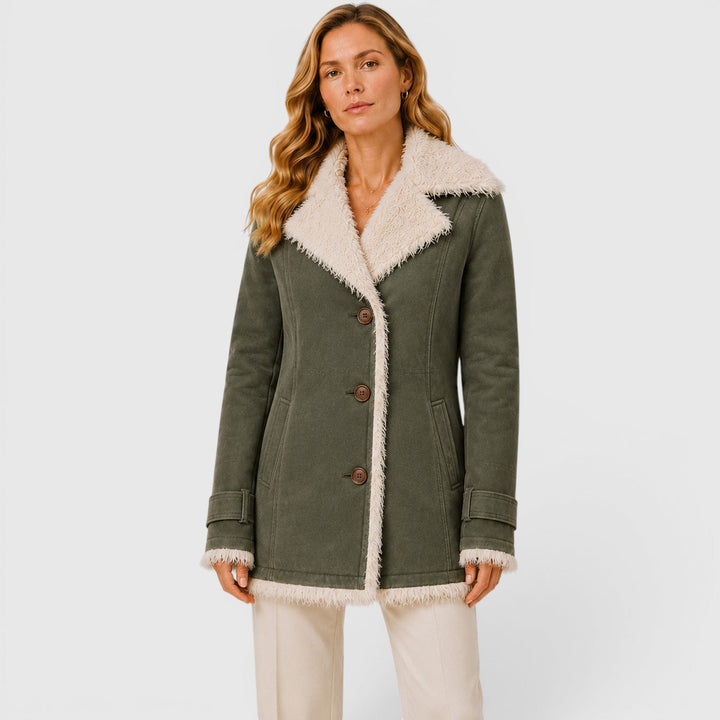 Women's Classic Slim Fit Wool Blend Lapel Coat with Long Sleeves