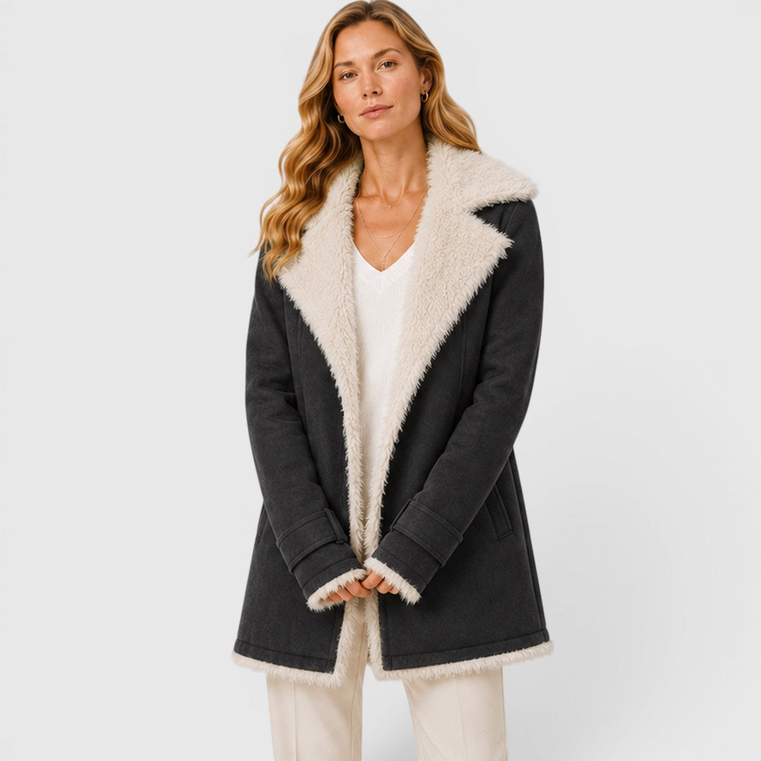 Women's Classic Slim Fit Wool Blend Lapel Coat with Long Sleeves