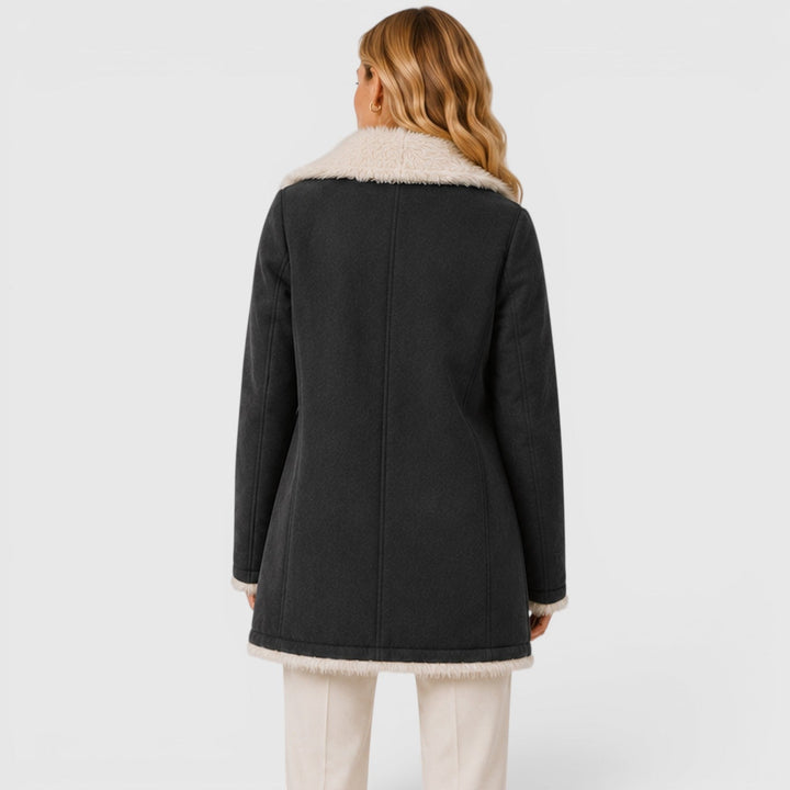 Women's Classic Slim Fit Wool Blend Lapel Coat with Long Sleeves