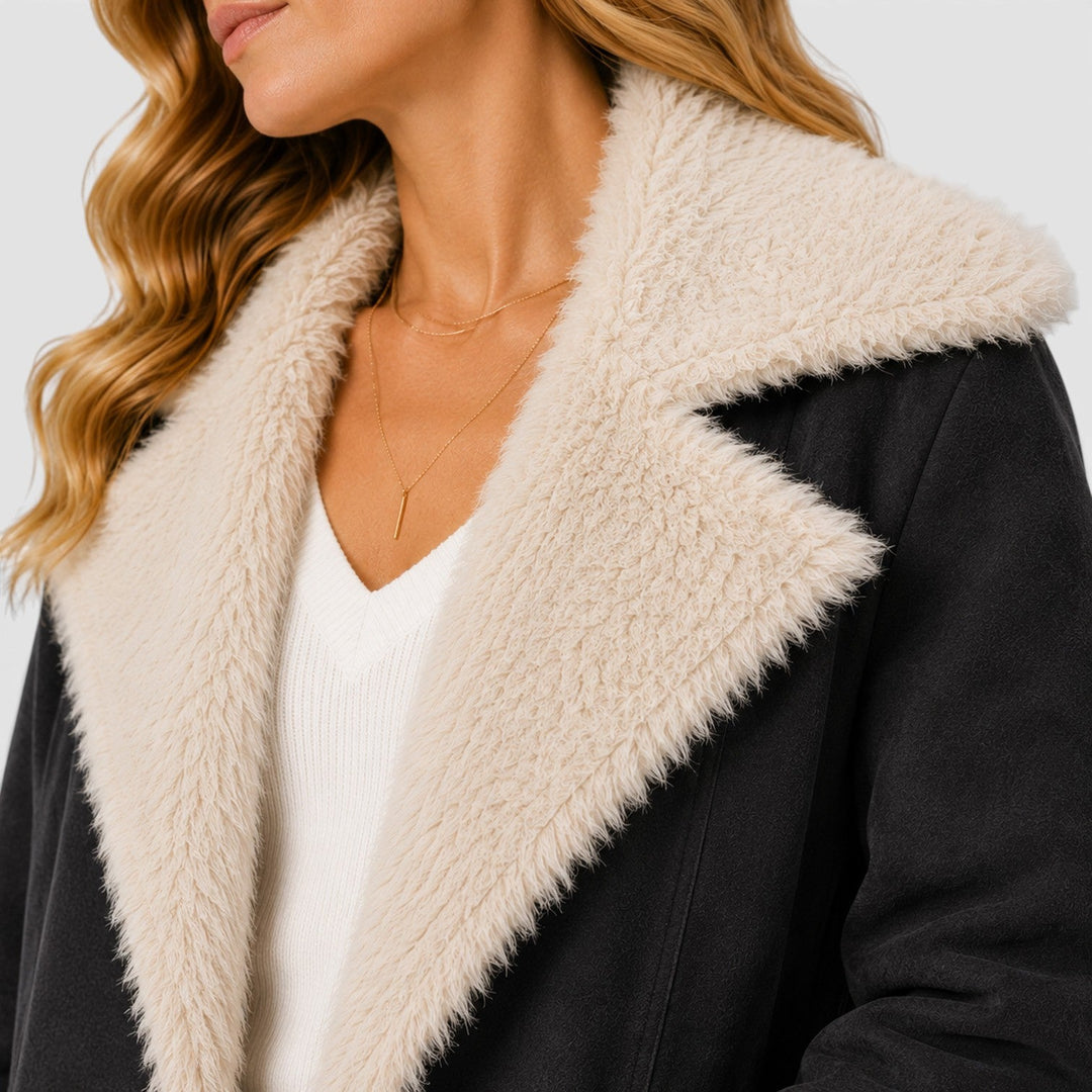 Women's Classic Slim Fit Wool Blend Lapel Coat with Long Sleeves
