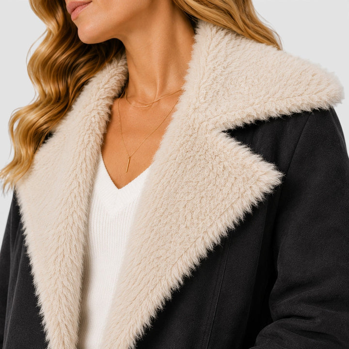 Women's Classic Slim Fit Wool Blend Lapel Coat with Long Sleeves