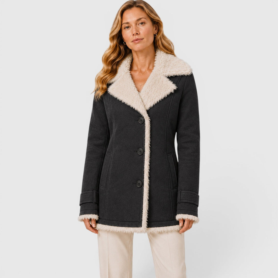 Women's Classic Slim Fit Wool Blend Lapel Coat with Long Sleeves