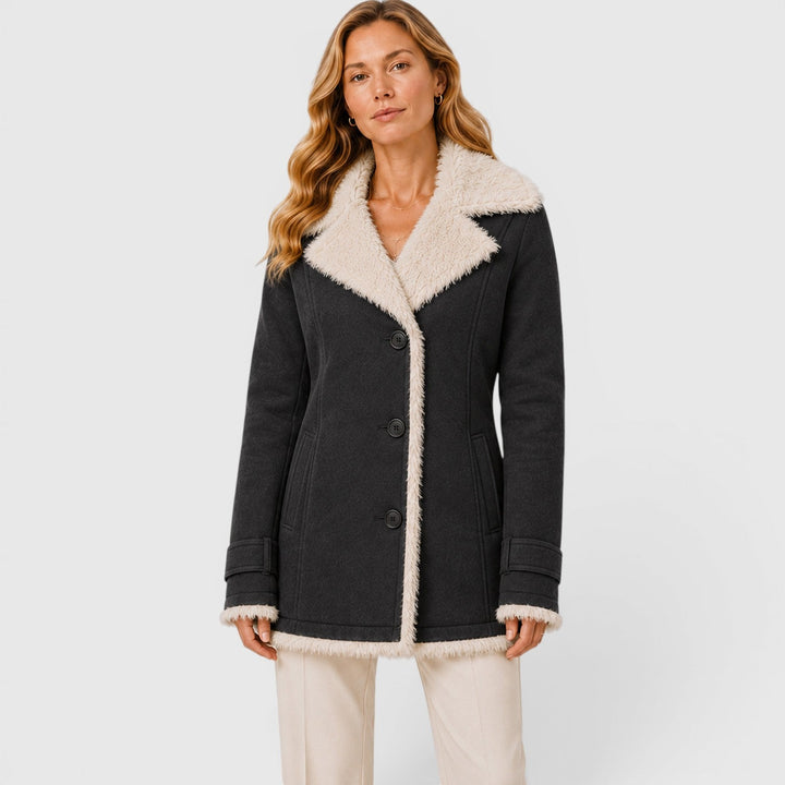Women's Classic Slim Fit Wool Blend Lapel Coat with Long Sleeves