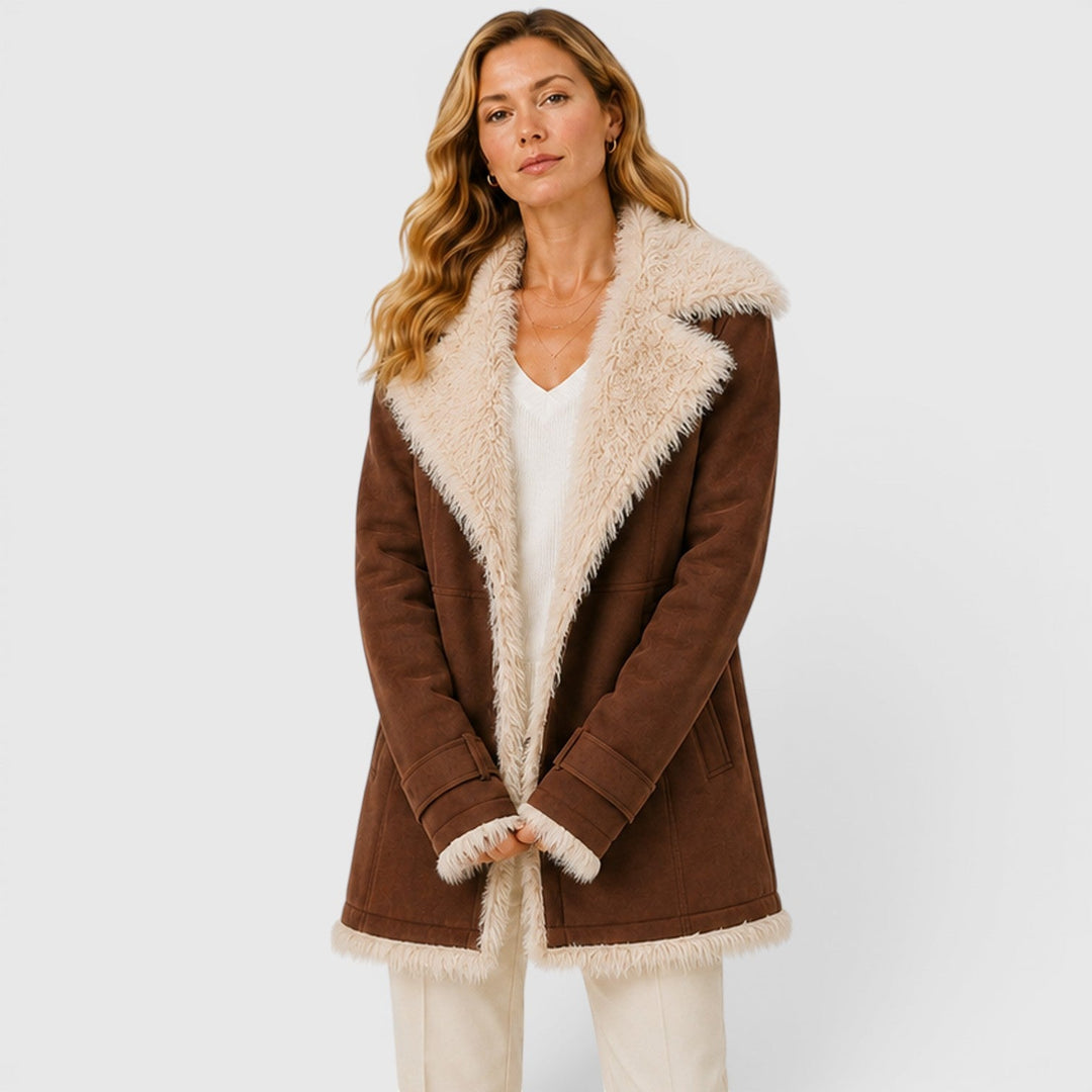 Women's Classic Slim Fit Wool Blend Lapel Coat with Long Sleeves