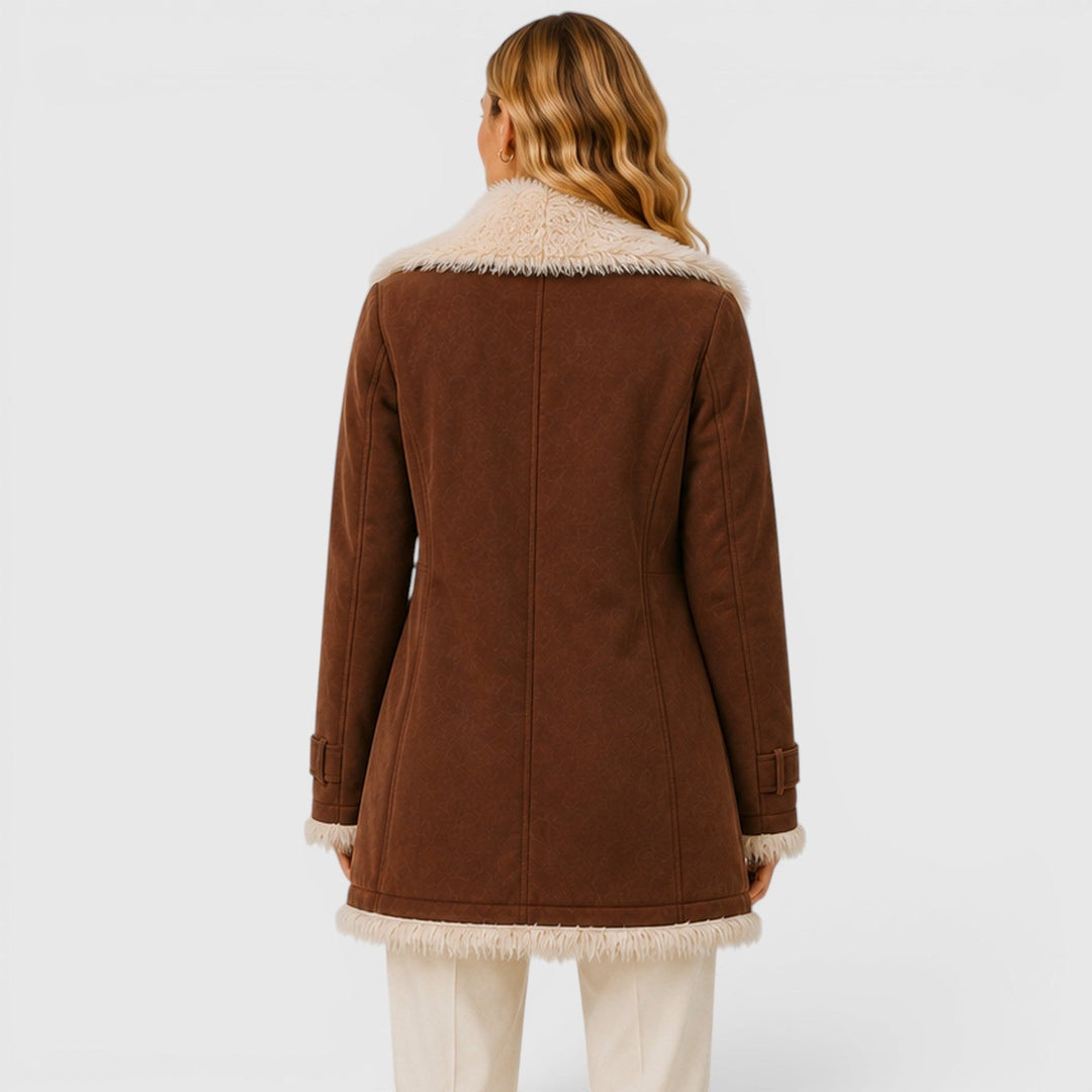Women's Classic Slim Fit Wool Blend Lapel Coat with Long Sleeves