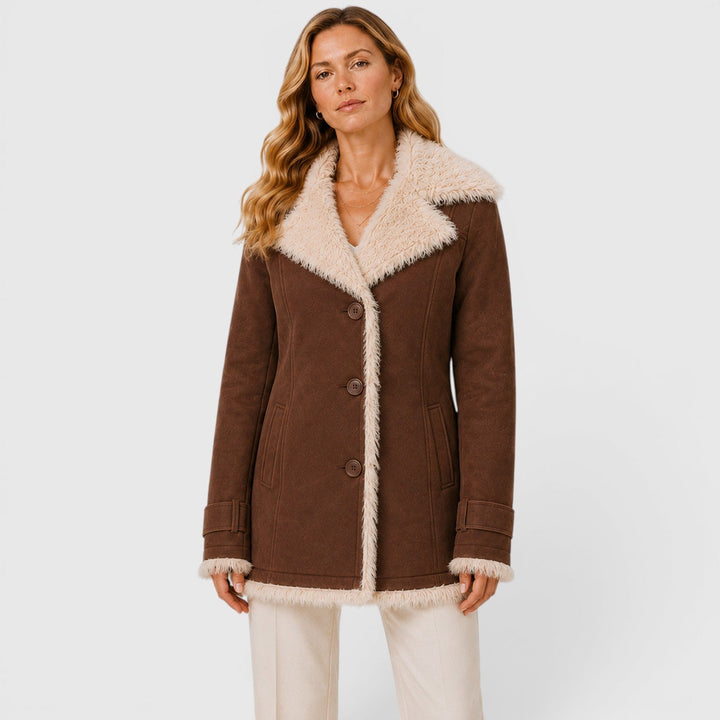 Women's Classic Slim Fit Wool Blend Lapel Coat with Long Sleeves