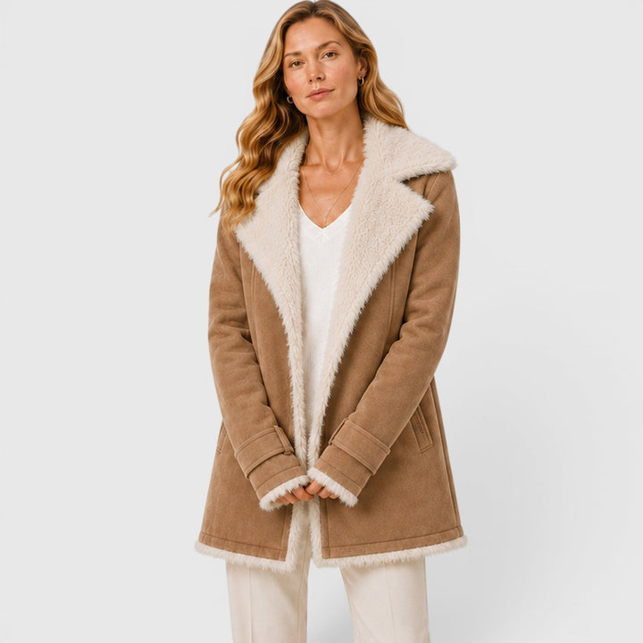 Women's Classic Slim Fit Wool Blend Lapel Coat with Long Sleeves