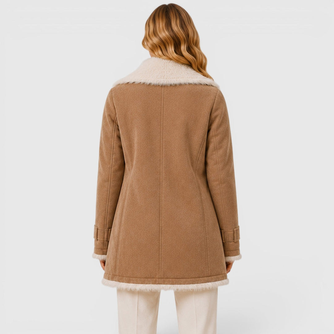 Women's Classic Slim Fit Wool Blend Lapel Coat with Long Sleeves