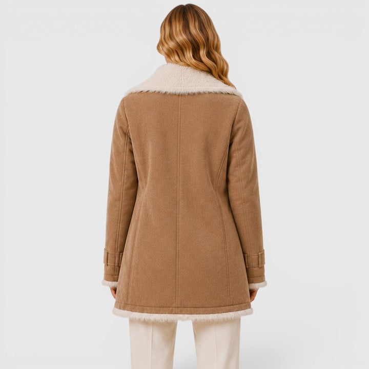Women's Classic Slim Fit Wool Blend Lapel Coat with Long Sleeves