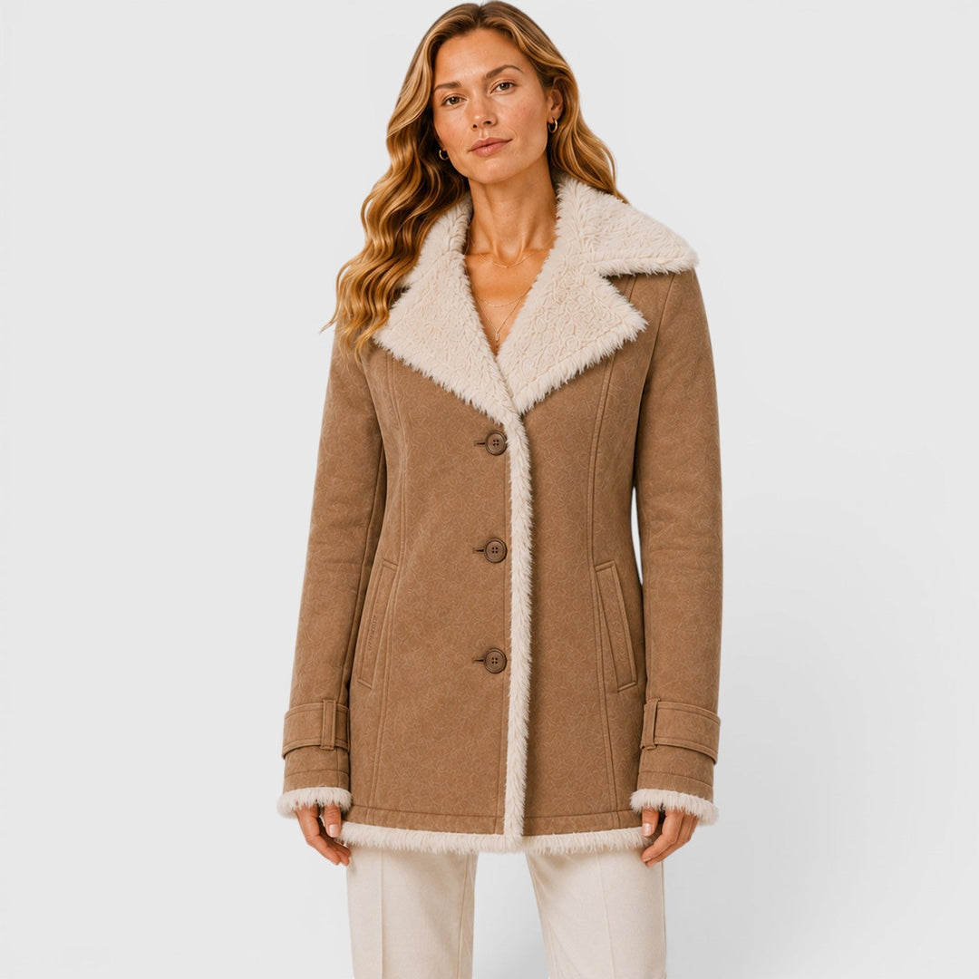 Women's Classic Slim Fit Wool Blend Lapel Coat with Long Sleeves