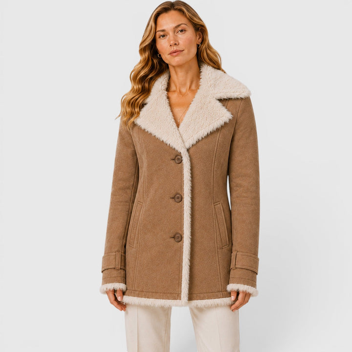 Women's Classic Slim Fit Wool Blend Lapel Coat with Long Sleeves